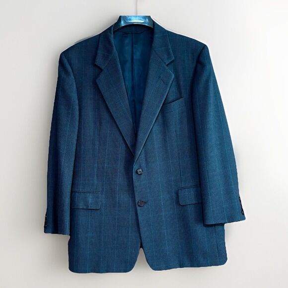Hickey Freeman Boardroom Jacket Blazer Coat Men's Size 42R Blue Wool Houndstooth - Picture 1 of 11